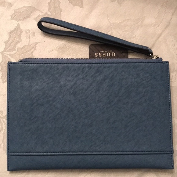 Brand New Guess Los Angeles Rodney SLG Zippered Denim Blue Wristlet - Picture 3 of 13